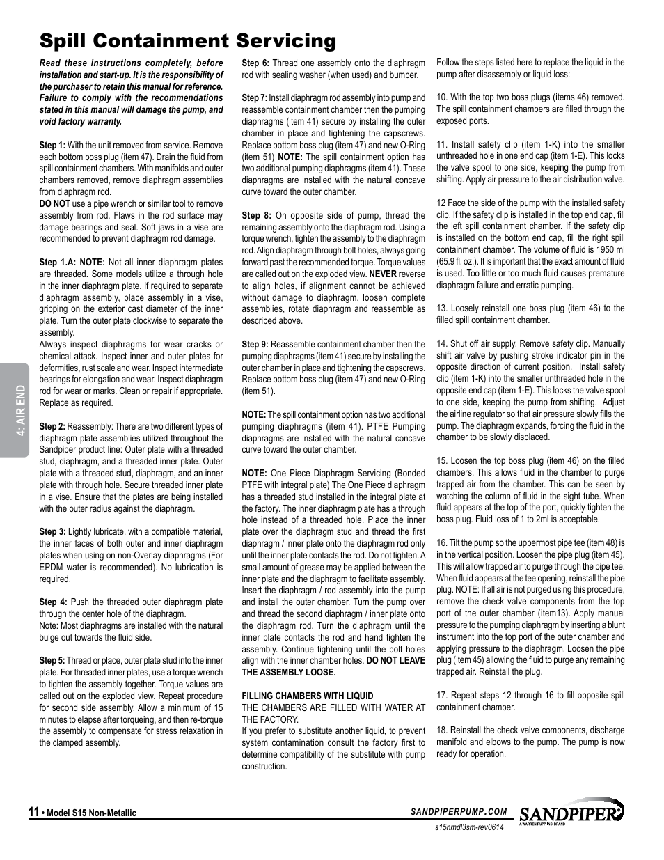 Spill containment servicing | SANDPIPER S15 Non-Metallic User Manual | Page 14 / 25