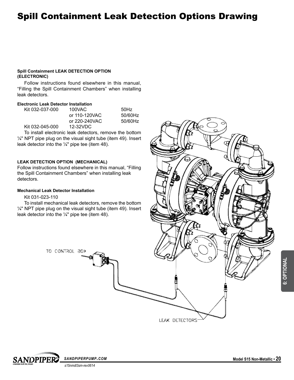 Spill containment leak detection options drawing | SANDPIPER S15 Non-Metallic User Manual | Page 23 / 25