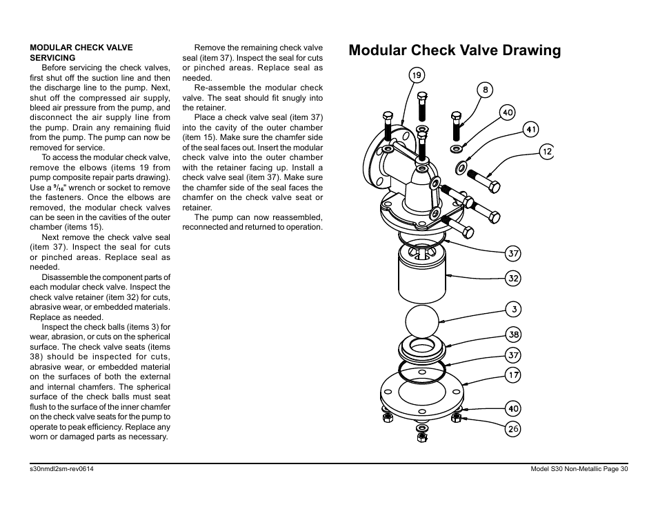 Modular check valve drawing | SANDPIPER S30 Non-Metallic User Manual | Page 32 / 39