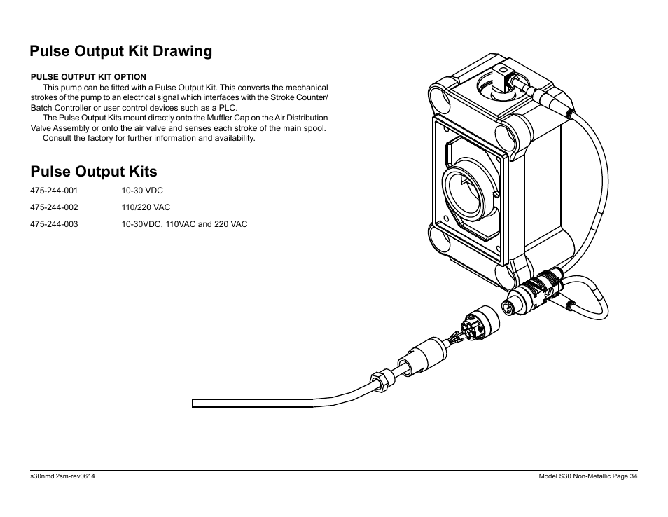 Pulse output kit drawing pulse output kits | SANDPIPER S30 Non-Metallic User Manual | Page 36 / 39