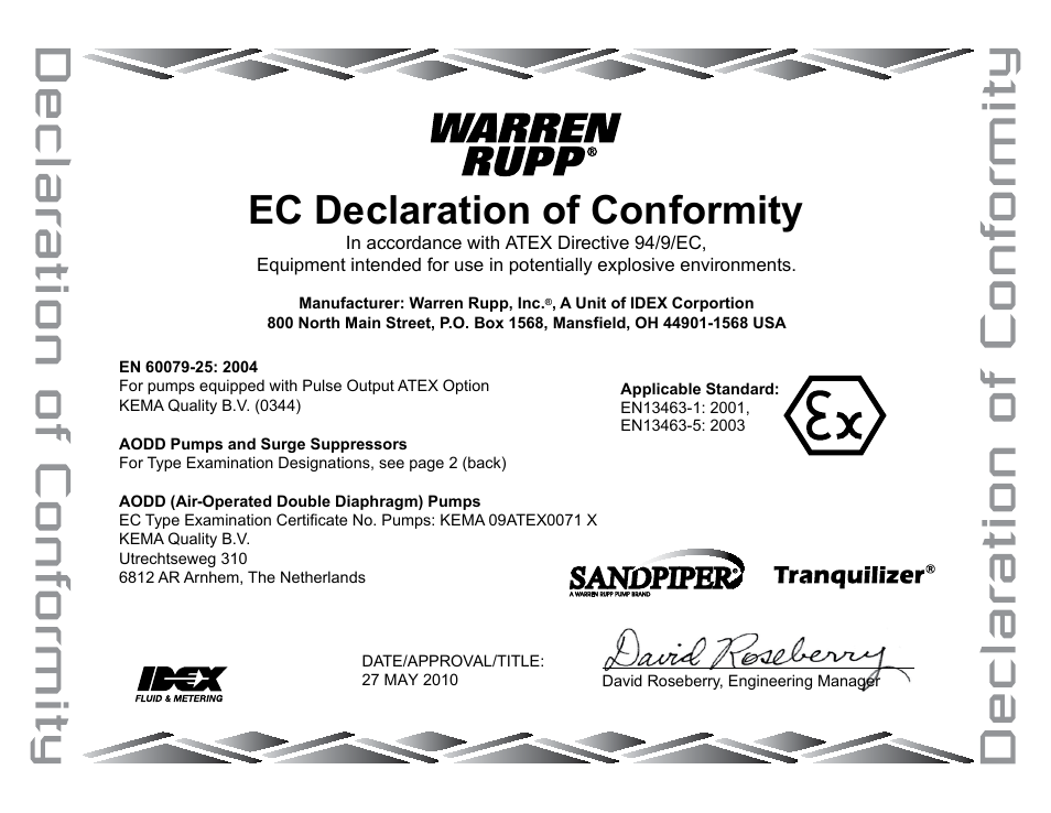 Ec declaration of conformity | SANDPIPER S05 Non-Metallic User Manual | Page 25 / 26