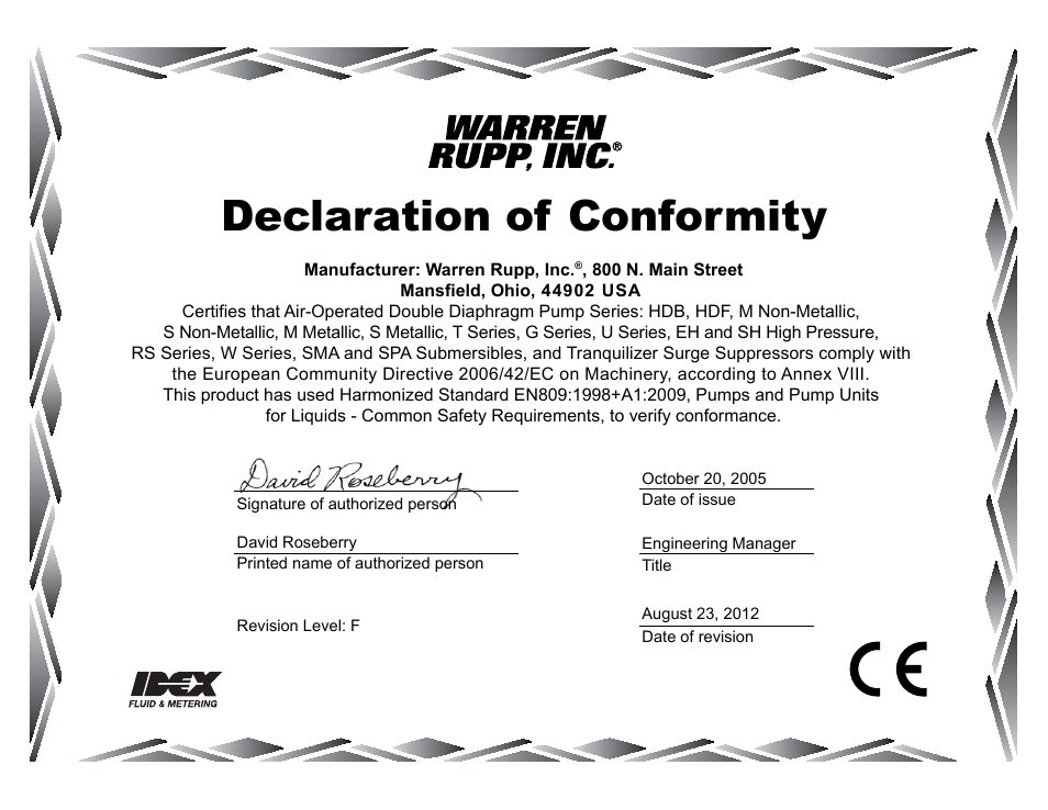 Declaration of conformity | SANDPIPER U1F User Manual | Page 25 / 27