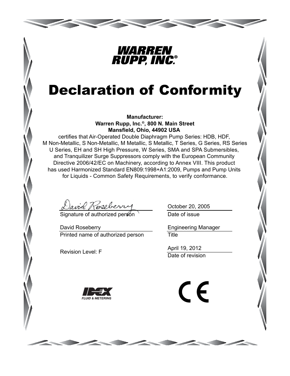 Declaration of conformity | SANDPIPER DSB1 User Manual | Page 17 / 19