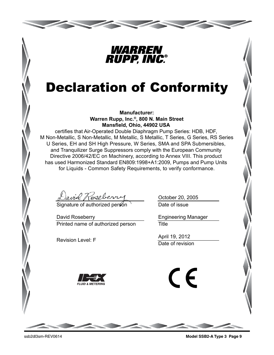 Declaration of conformity | SANDPIPER SSB2-A User Manual | Page 11 / 14
