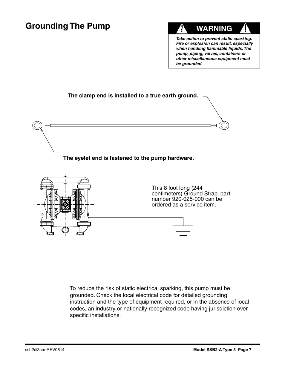 Grounding the pump, Warning | SANDPIPER SSB2-A User Manual | Page 9 / 14