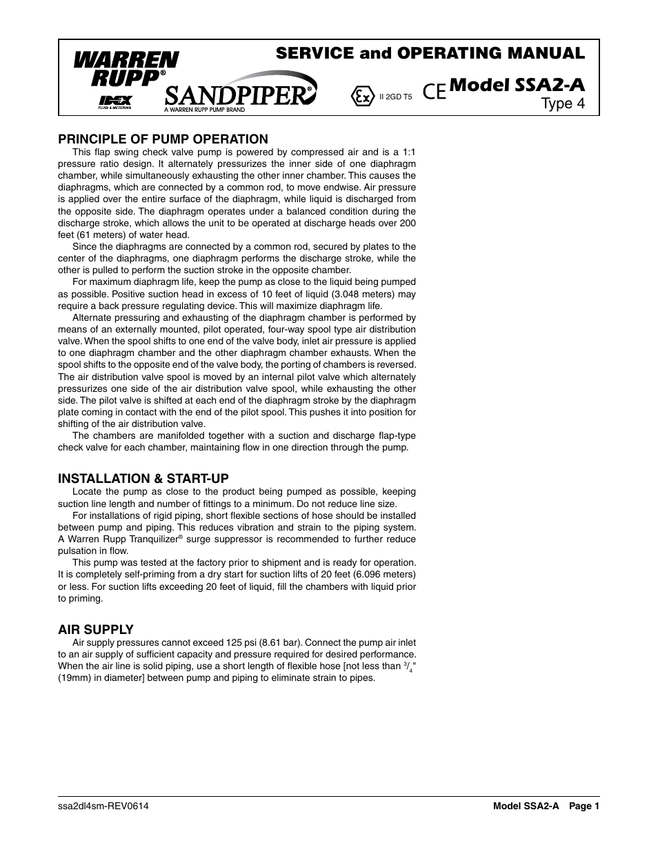 Model ssa2-a, Service and operating manual, Type 4 | SANDPIPER SSA2-A User Manual | Page 3 / 14