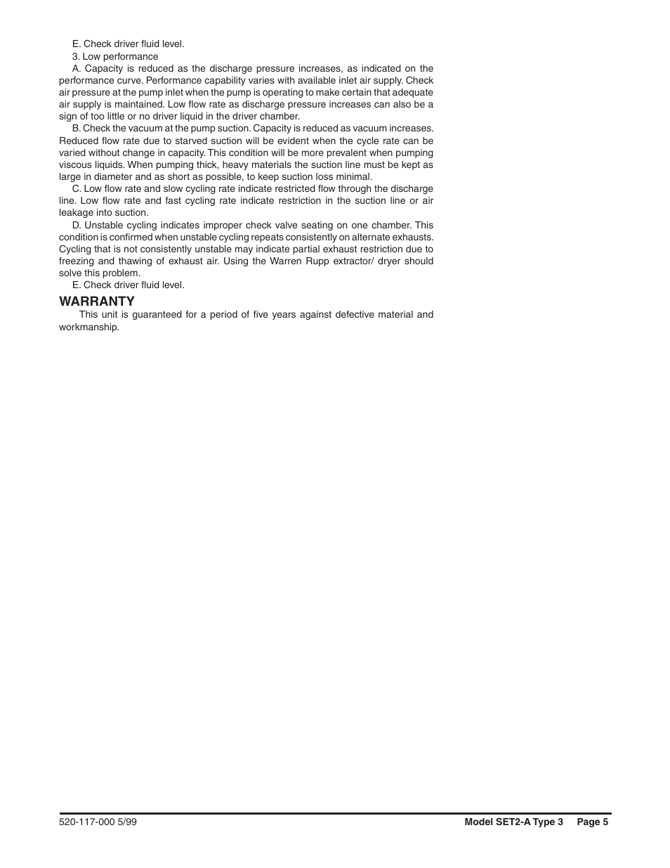 Warranty | SANDPIPER SET2-A User Manual | Page 5 / 8