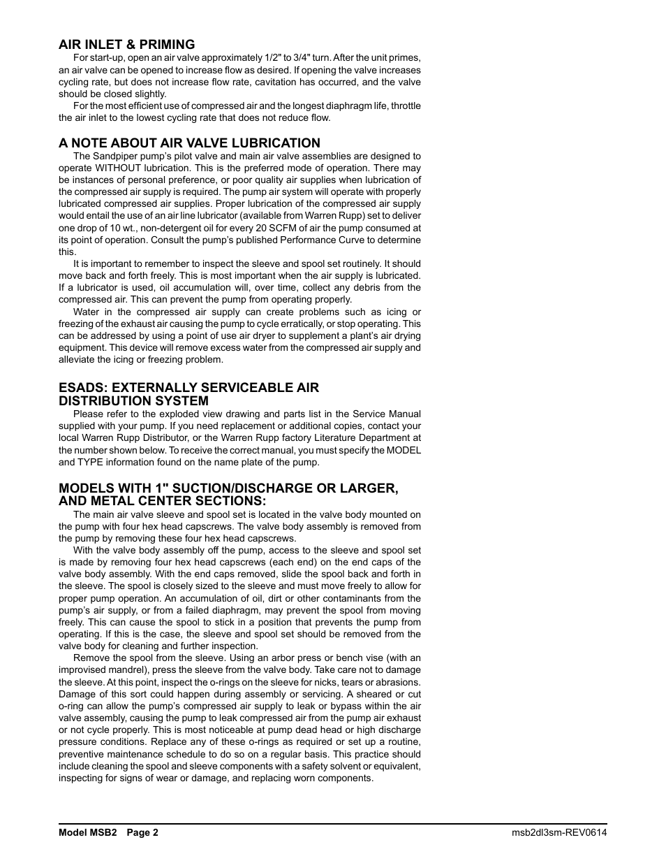 Air inlet & priming | SANDPIPER MSB2-B User Manual | Page 4 / 13