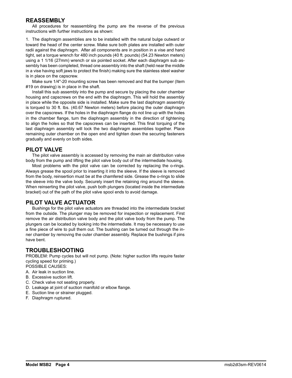 Reassembly, Pilot valve, Pilot valve actuator | Troubleshooting | SANDPIPER MSB2-B User Manual | Page 6 / 13