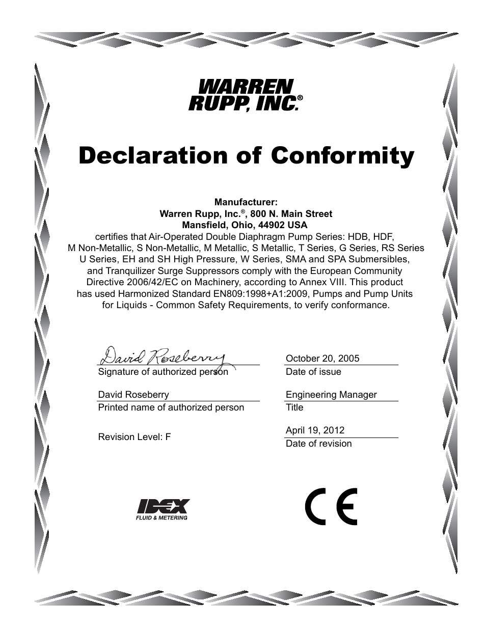 Declaration of conformity | SANDPIPER MSA2-C User Manual | Page 16 / 16