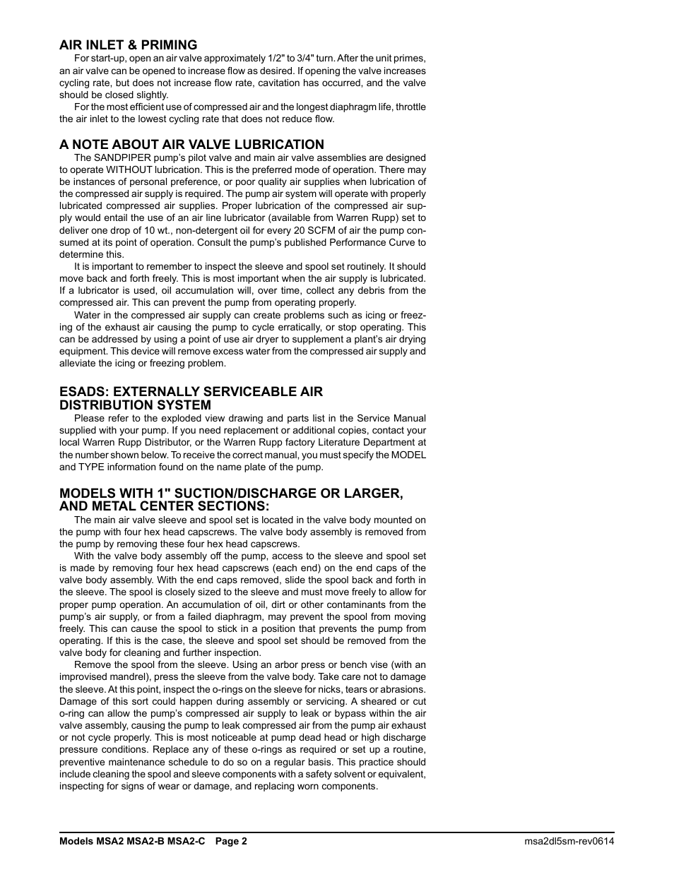 Air inlet & priming | SANDPIPER MSA2-C User Manual | Page 4 / 16