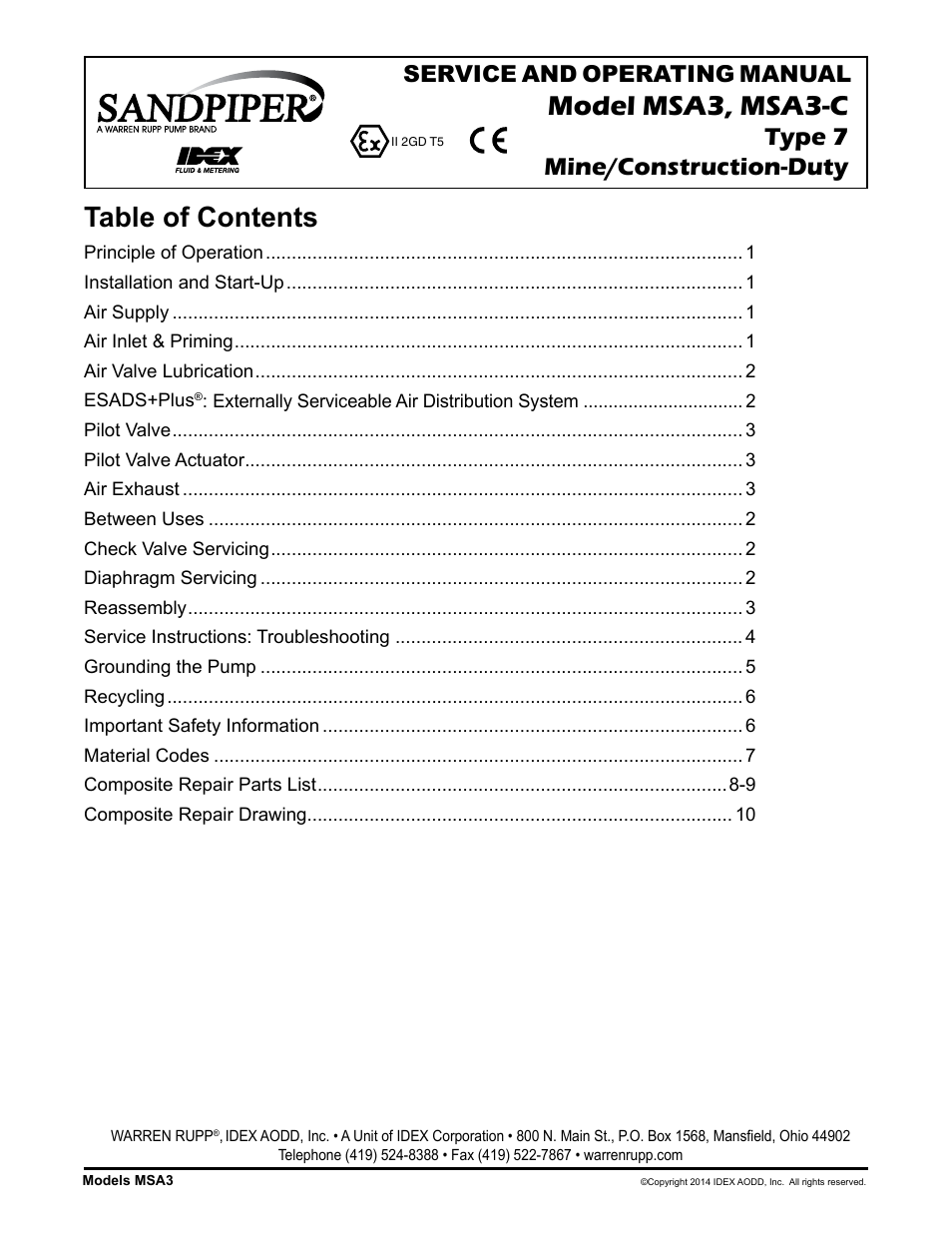 SANDPIPER MSA3-C User Manual | 12 pages