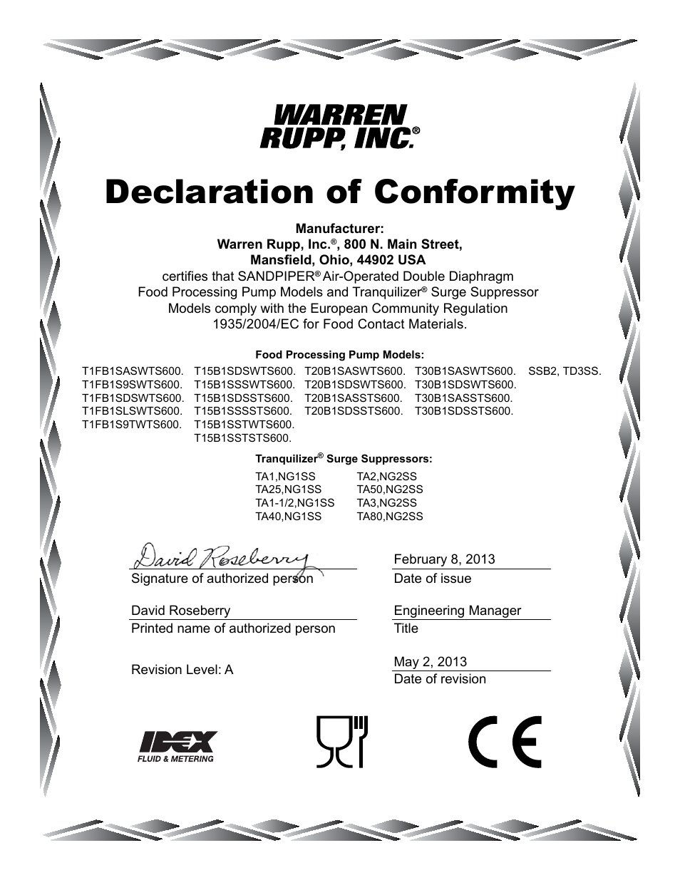 Declaration of conformity | SANDPIPER T20 User Manual | Page 19 / 19