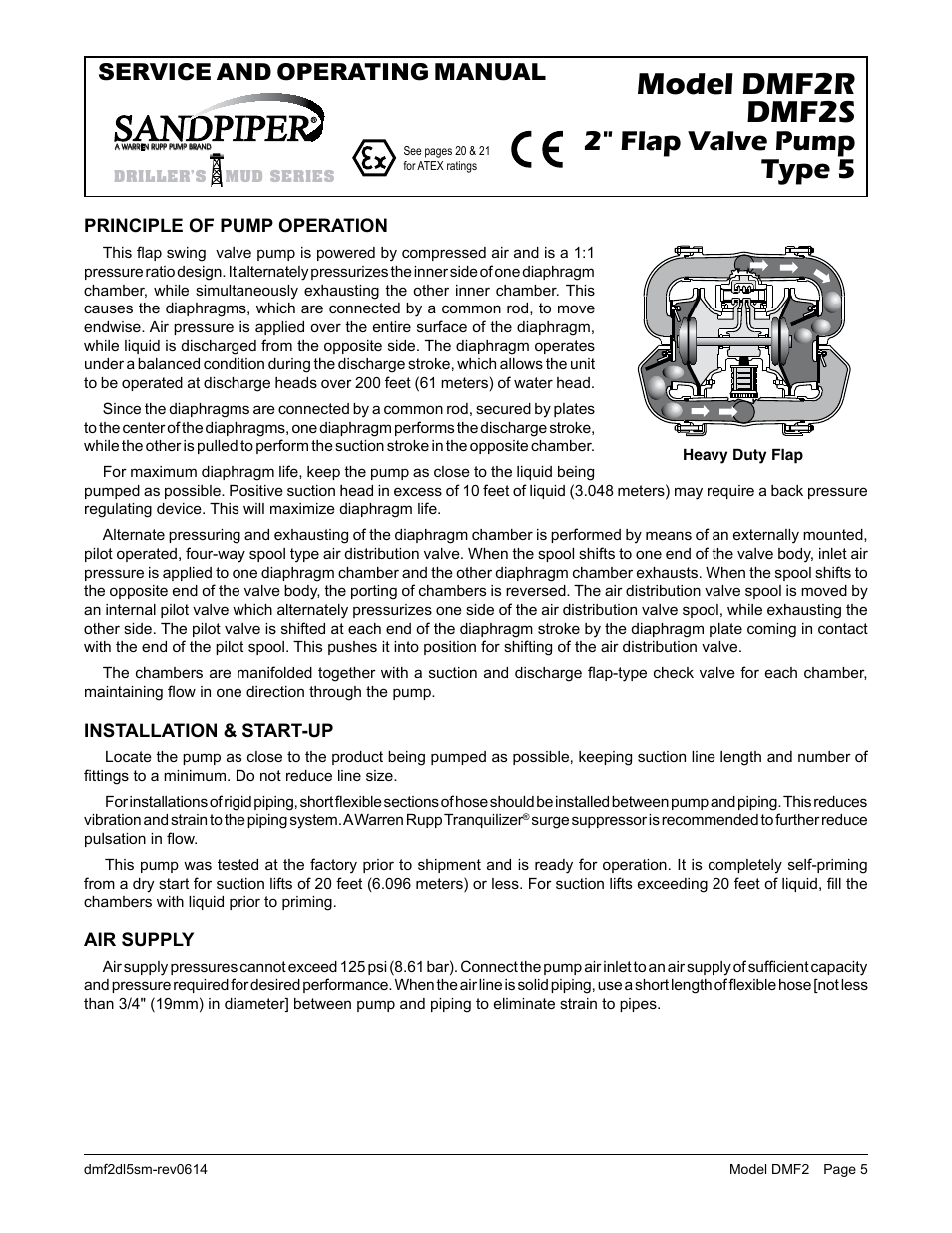 Model dmf2r dmf2s, 2" flap valve pump type 5, Service and operating manual | SANDPIPER DMF2S User Manual | Page 7 / 23