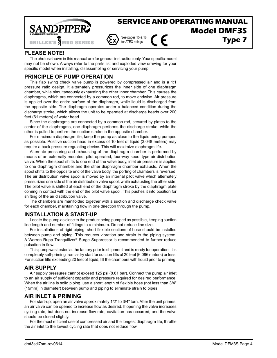 Model dmf3s, Type 7, Service and operating manual | SANDPIPER DMF3S User Manual | Page 6 / 18