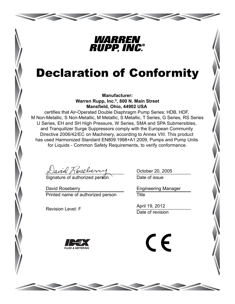Declaration of conformity | SANDPIPER WR10 3/8 User Manual | Page 11 / 12