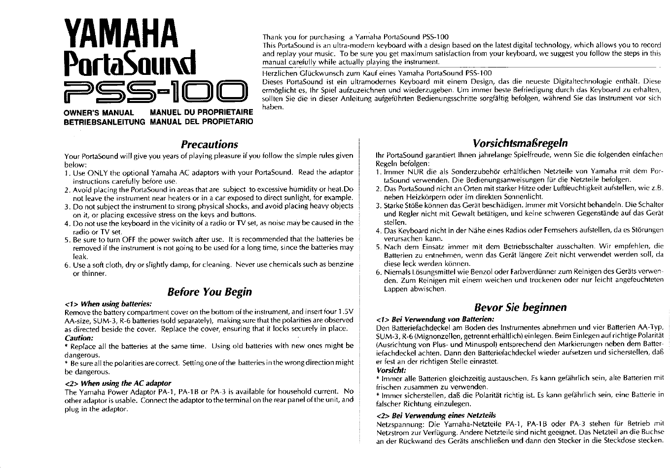 Yamaha PSS-100 User Manual | 16 pages