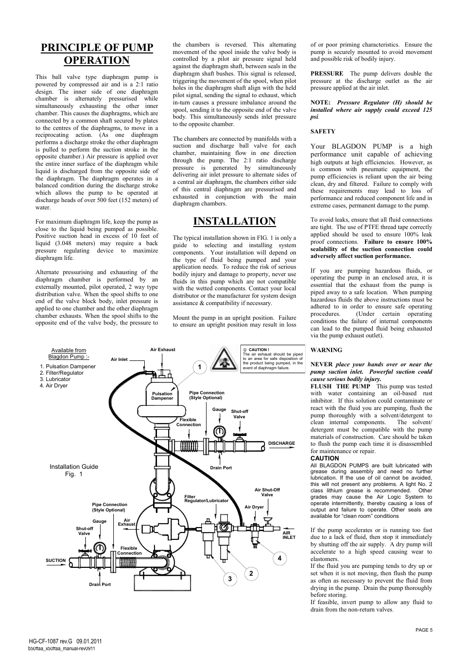 Principle of pump operation, Installation | SANDPIPER X50 Full Flow User Manual | Page 5 / 14