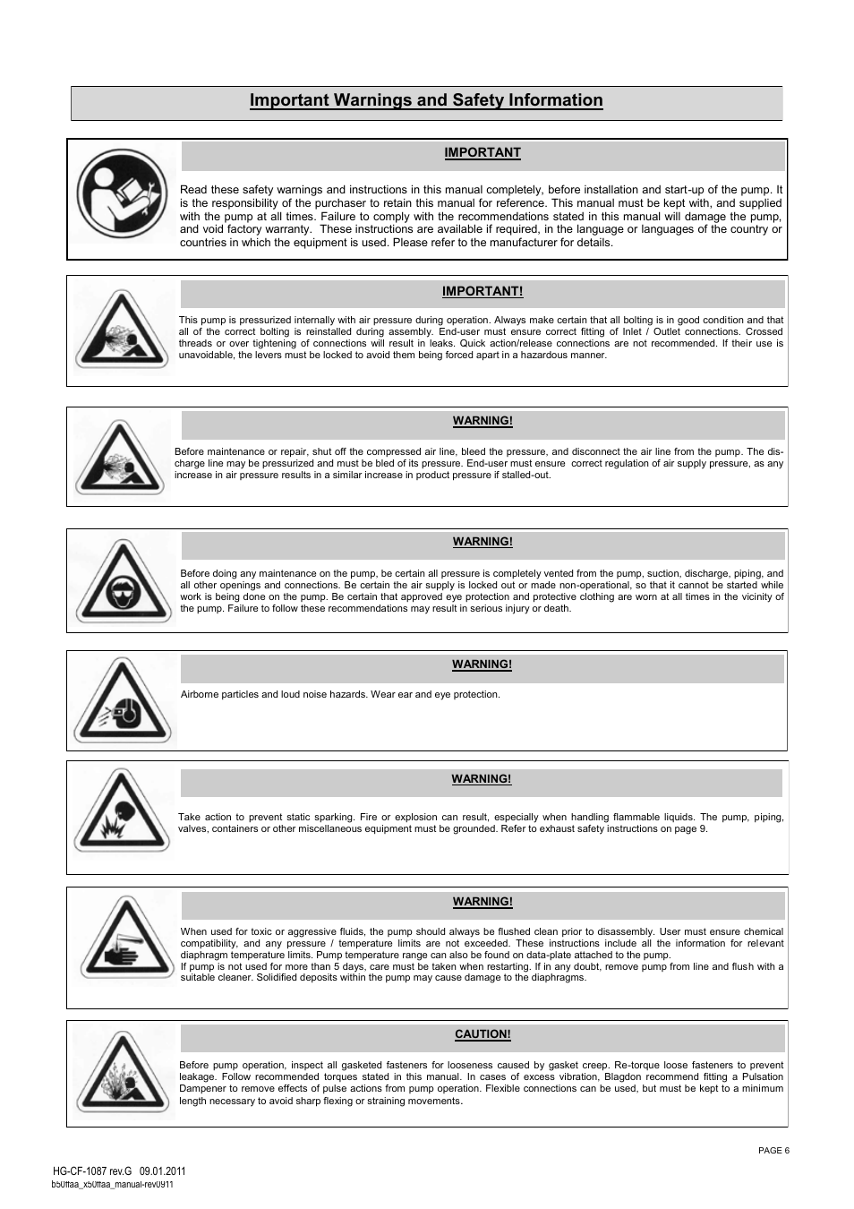 Important warnings and safety information | SANDPIPER X50 Full Flow User Manual | Page 6 / 14