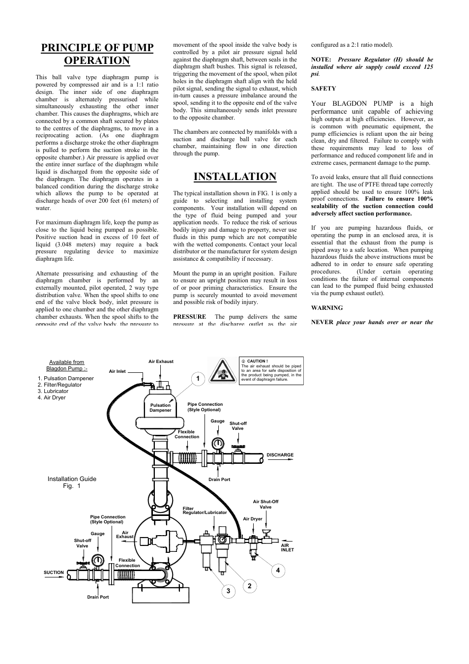 Principle of pump operation, Installation | SANDPIPER X15 User Manual | Page 5 / 12