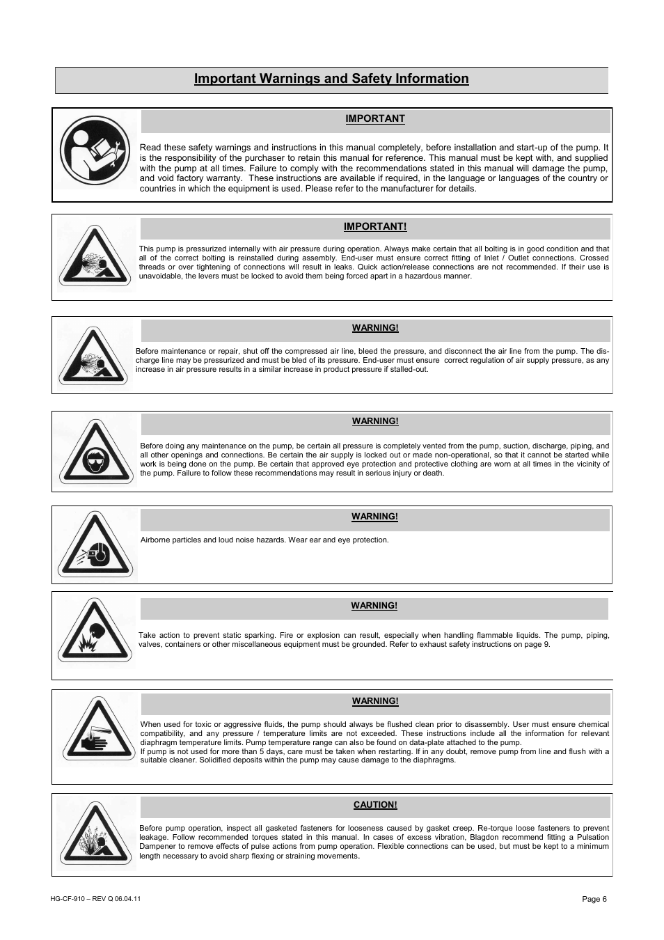 Important warnings and safety information | SANDPIPER X15 User Manual | Page 6 / 12