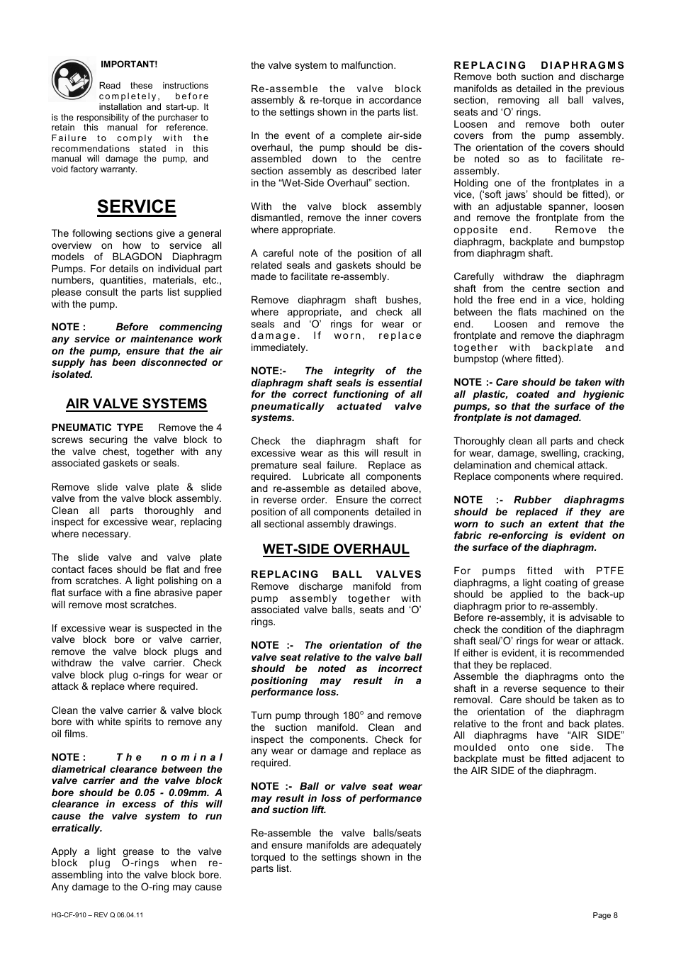 Service, Air valve systems, Wet-side overhaul | SANDPIPER X15 User Manual | Page 8 / 12