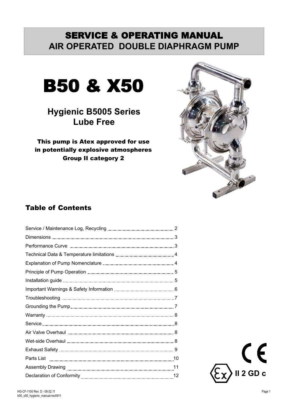 SANDPIPER X50 B5002 User Manual | 12 pages