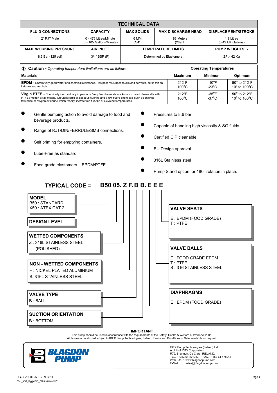 B50 05. z f. b b. e e e, Typical code = b50. 02. z f. b b. e e e | SANDPIPER X50 B5002 User Manual | Page 4 / 12
