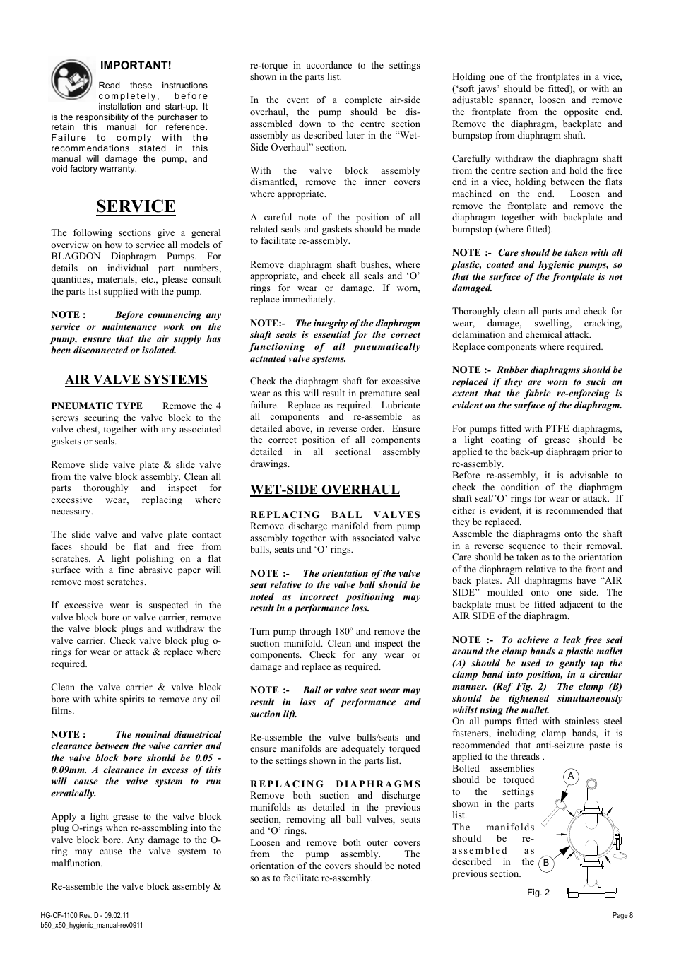 Service, Air valve systems, Wet-side overhaul | SANDPIPER X50 B5002 User Manual | Page 8 / 12