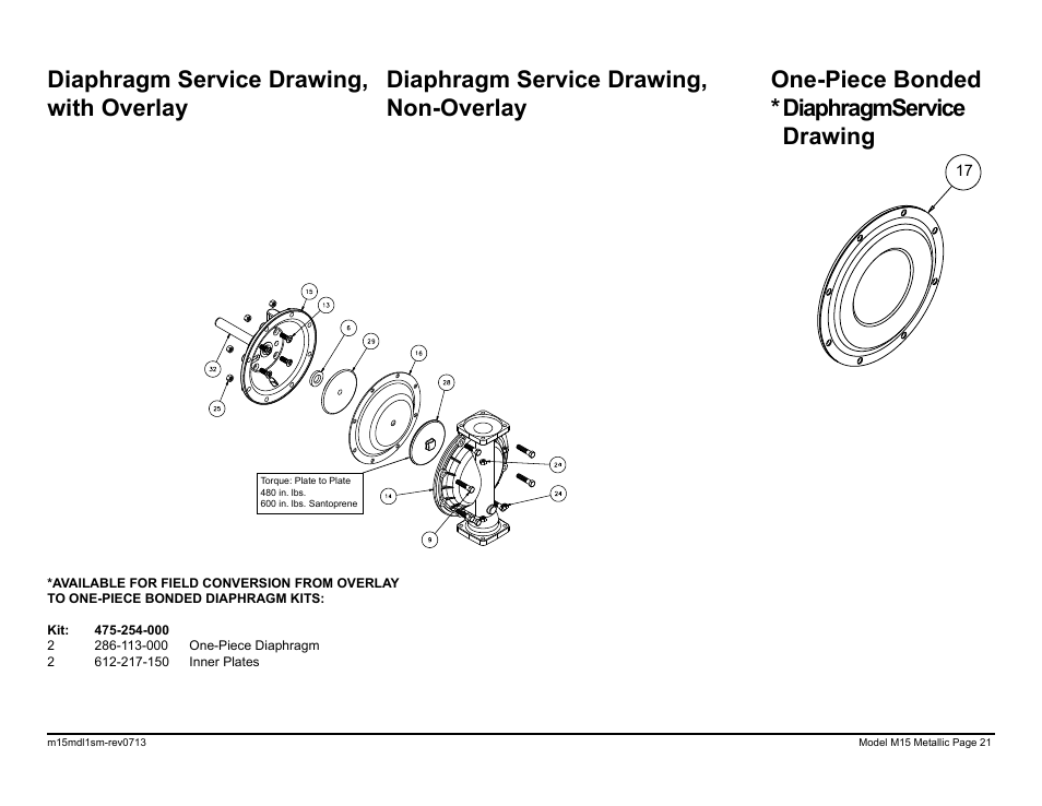 One-piece bonded * diaphragm service drawing | SANDPIPER M15 Metallic User Manual | Page 23 / 34