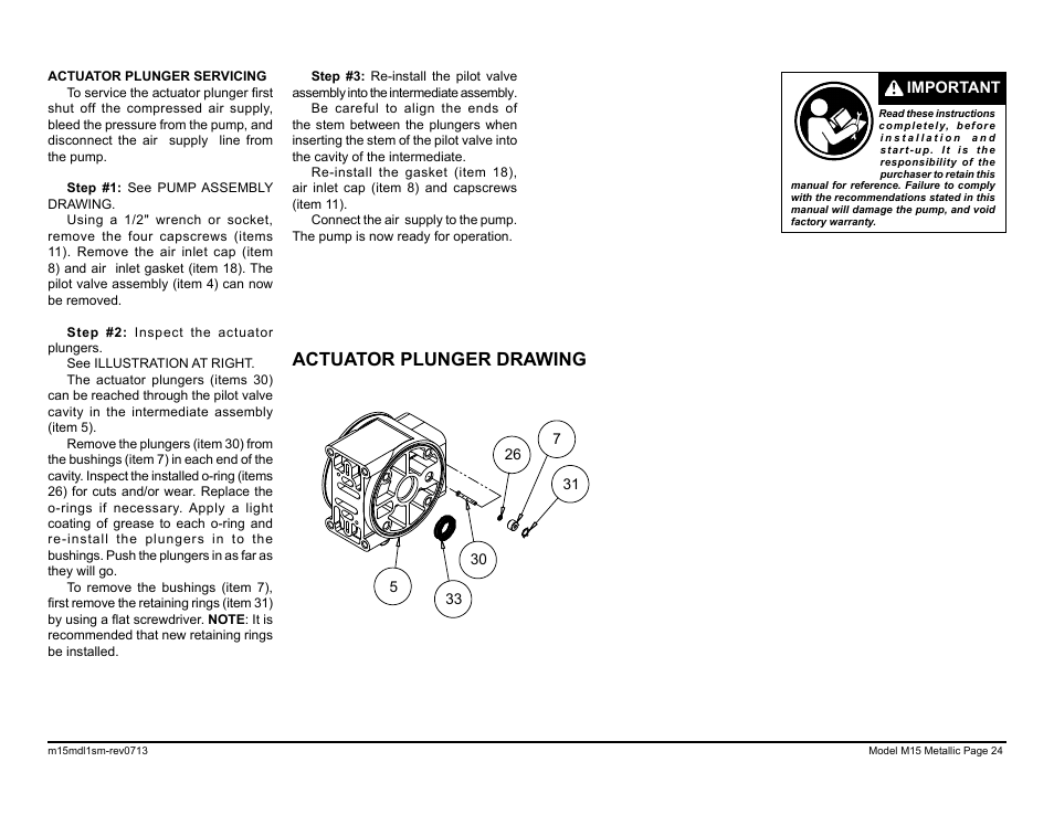 Actuator plunger drawing | SANDPIPER M15 Metallic User Manual | Page 26 / 34