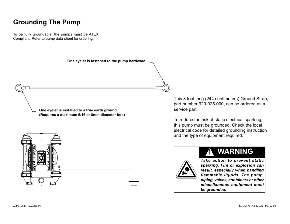 Warning, Grounding the pump | SANDPIPER M15 Metallic User Manual | Page 31 / 34