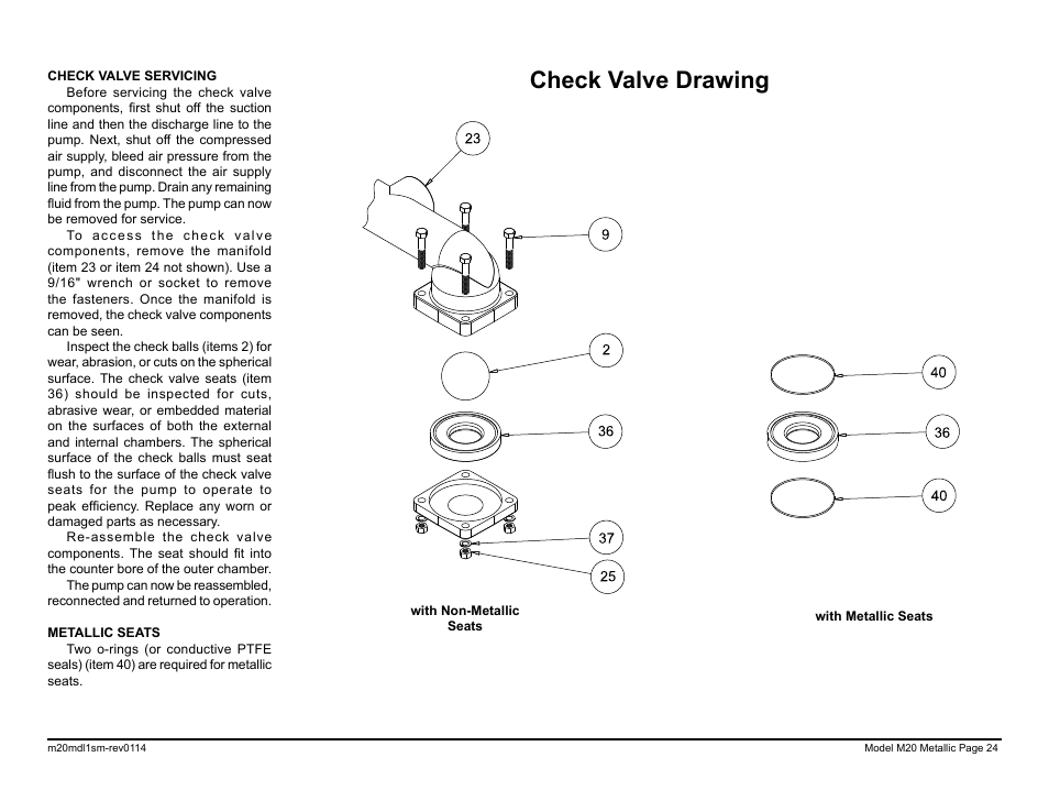Check valve drawing | SANDPIPER M20 Metallic User Manual | Page 26 / 33