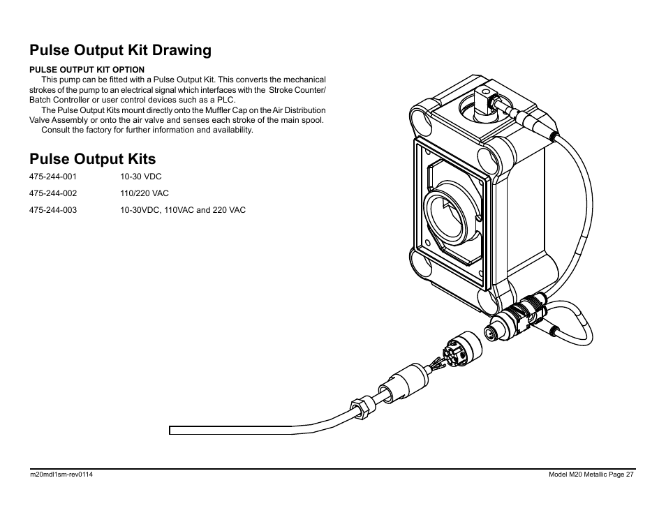 Pulse output kit drawing pulse output kits | SANDPIPER M20 Metallic User Manual | Page 29 / 33