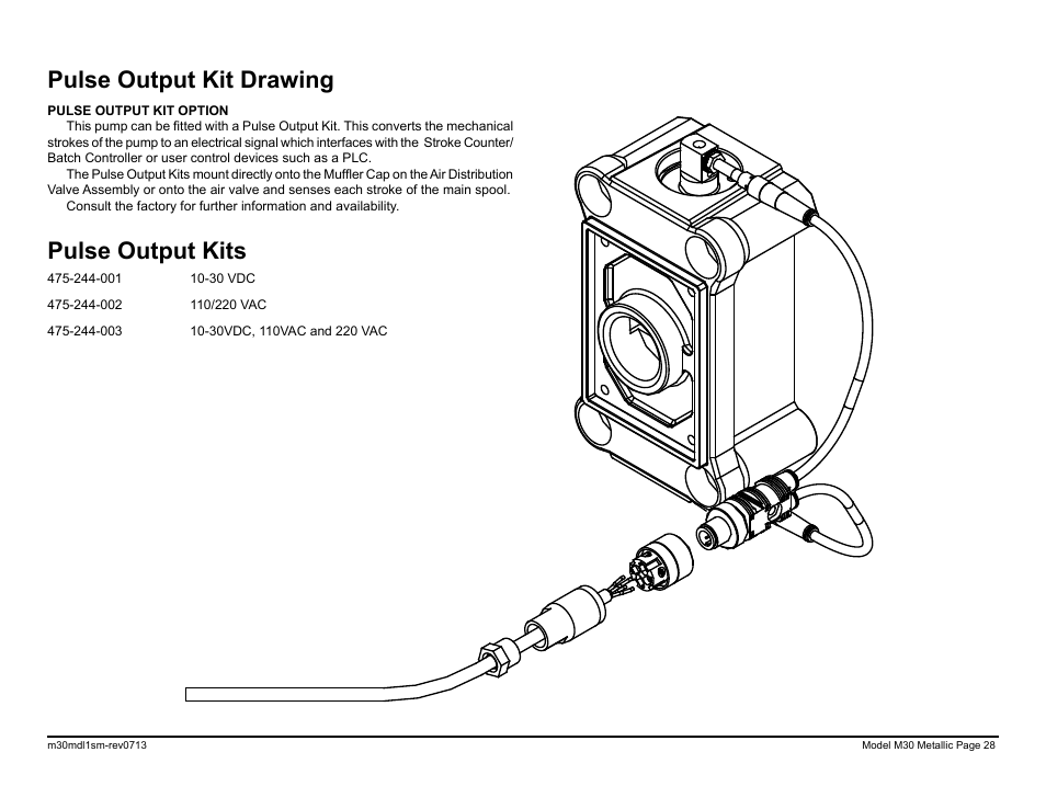 Pulse output kit drawing pulse output kits | SANDPIPER M30 Metallic User Manual | Page 30 / 34