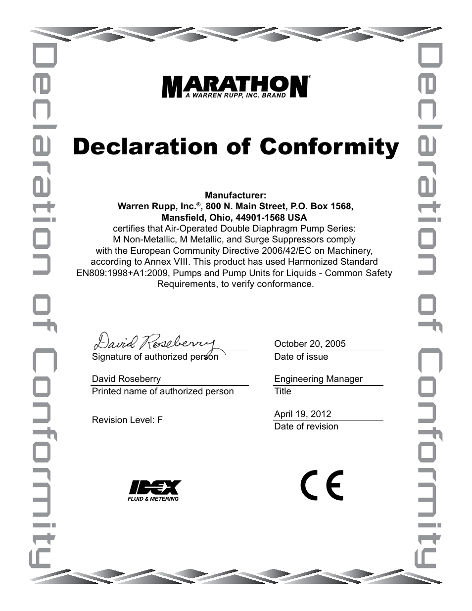 Declaration of conformity | SANDPIPER MPB 1/4 User Manual | Page 14 / 16