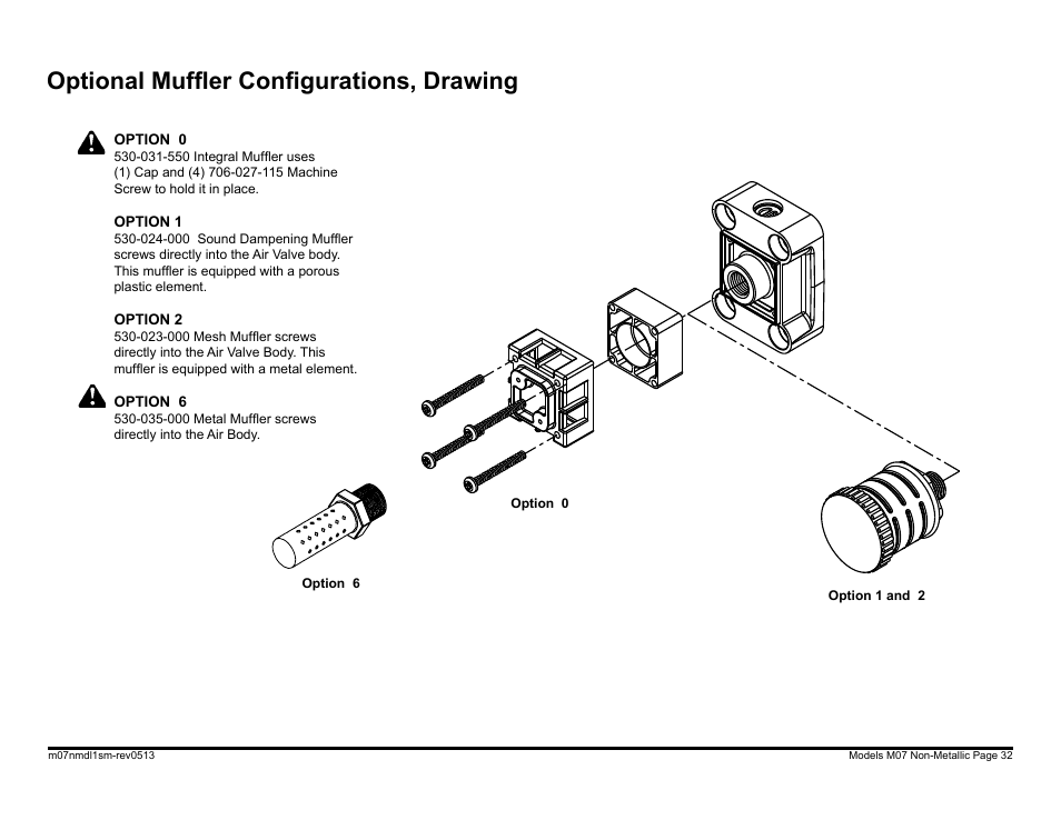 Optional muffler configurations, drawing | SANDPIPER M07 Non-Metallic User Manual | Page 34 / 35