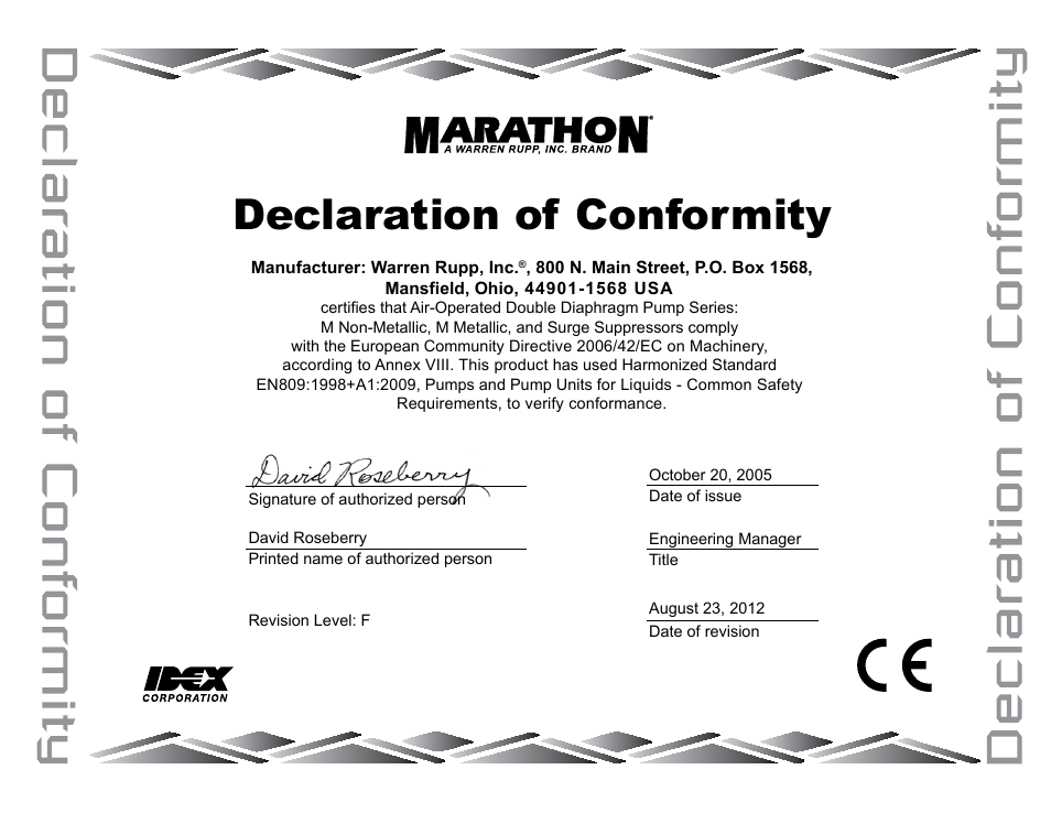 Declaration of conformity | SANDPIPER M07 Non-Metallic User Manual | Page 35 / 35