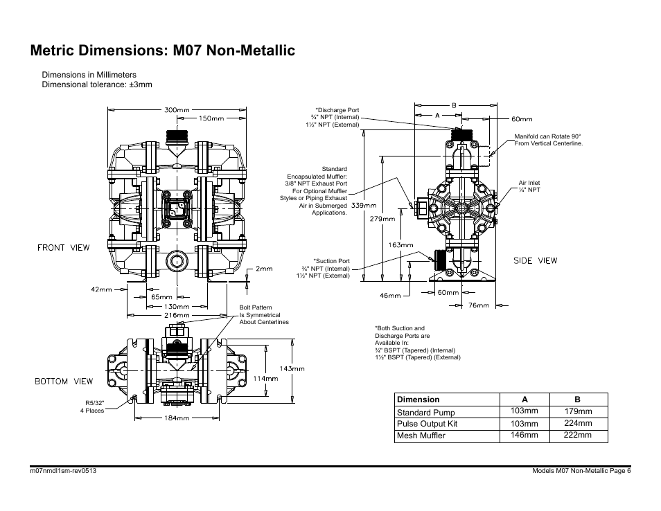 Metric dimensions: m07 non-metallic | SANDPIPER M07 Non-Metallic User Manual | Page 8 / 35