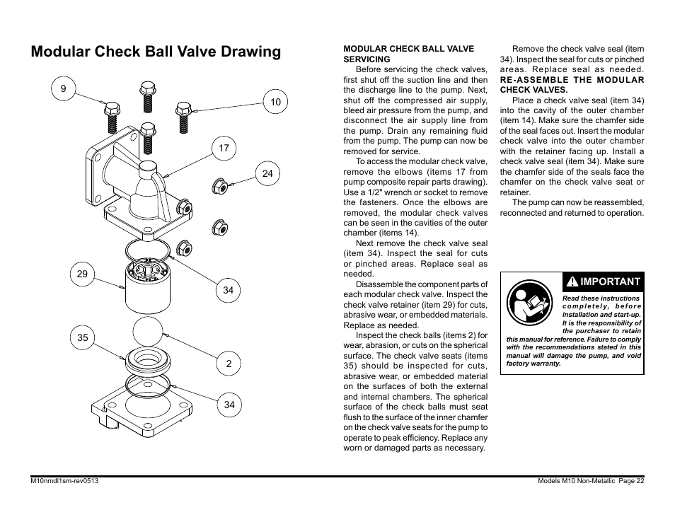 Modular check ball valve drawing | SANDPIPER M10 Non-Metallic User Manual | Page 24 / 30