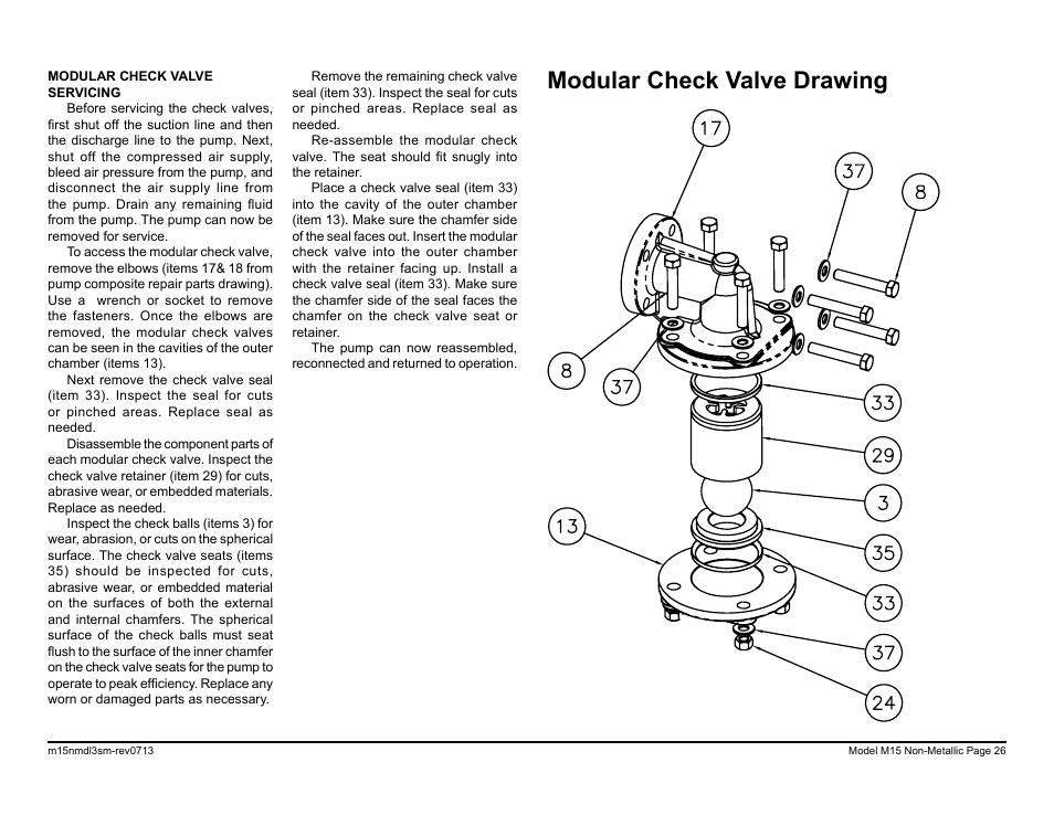 Modular check valve drawing | SANDPIPER M15 Non-Metallic User Manual | Page 28 / 36