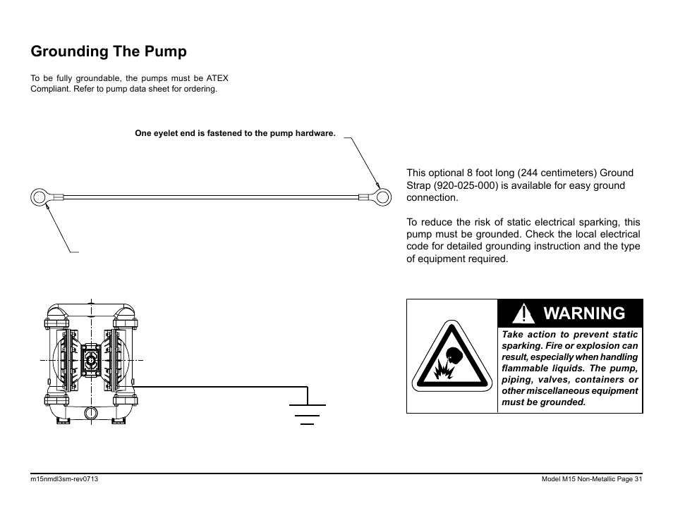 Warning, Grounding the pump | SANDPIPER M15 Non-Metallic User Manual | Page 33 / 36