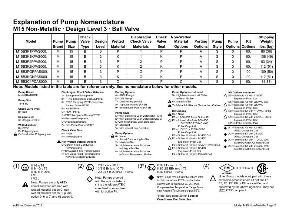 Explanation of pump nomenclature, M15 non-metallic · design level 3 · ball valve | SANDPIPER M15 Non-Metallic User Manual | Page 4 / 36