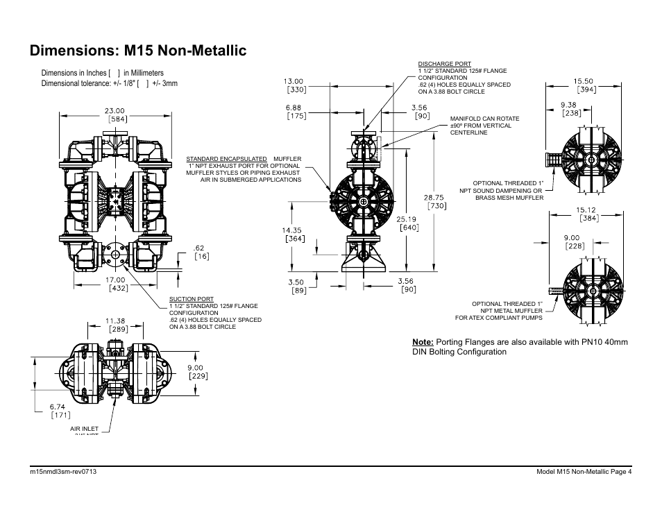 Dimensions: m15 non-metallic | SANDPIPER M15 Non-Metallic User Manual | Page 6 / 36