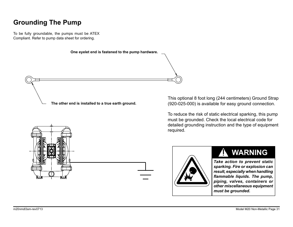 Warning, Grounding the pump | SANDPIPER M20 Non-Metallic User Manual | Page 33 / 36