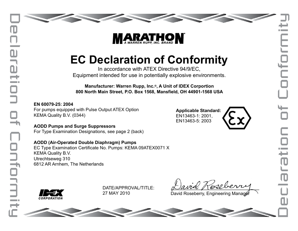 Ec declaration of conformity | SANDPIPER M20 Non-Metallic User Manual | Page 35 / 36