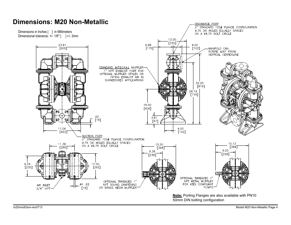 Dimensions: m20 non-metallic | SANDPIPER M20 Non-Metallic User Manual | Page 6 / 36