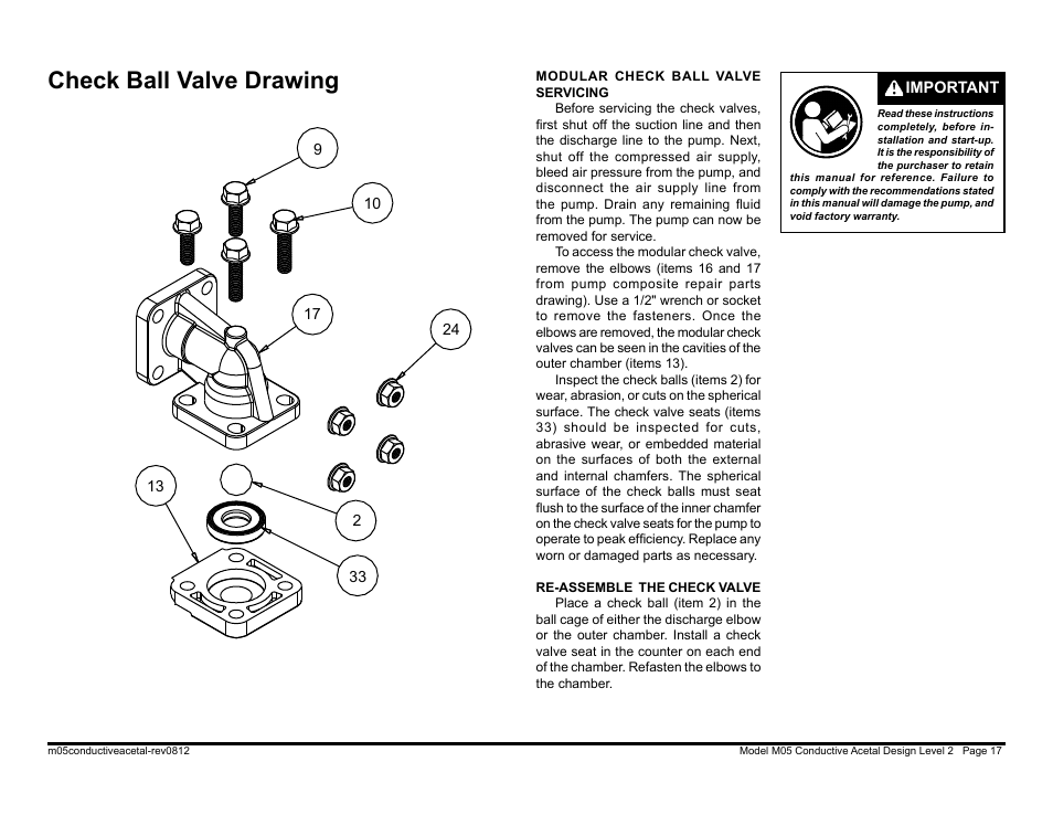 Check ball valve drawing | SANDPIPER M05 Conductive Acetal User Manual | Page 19 / 26