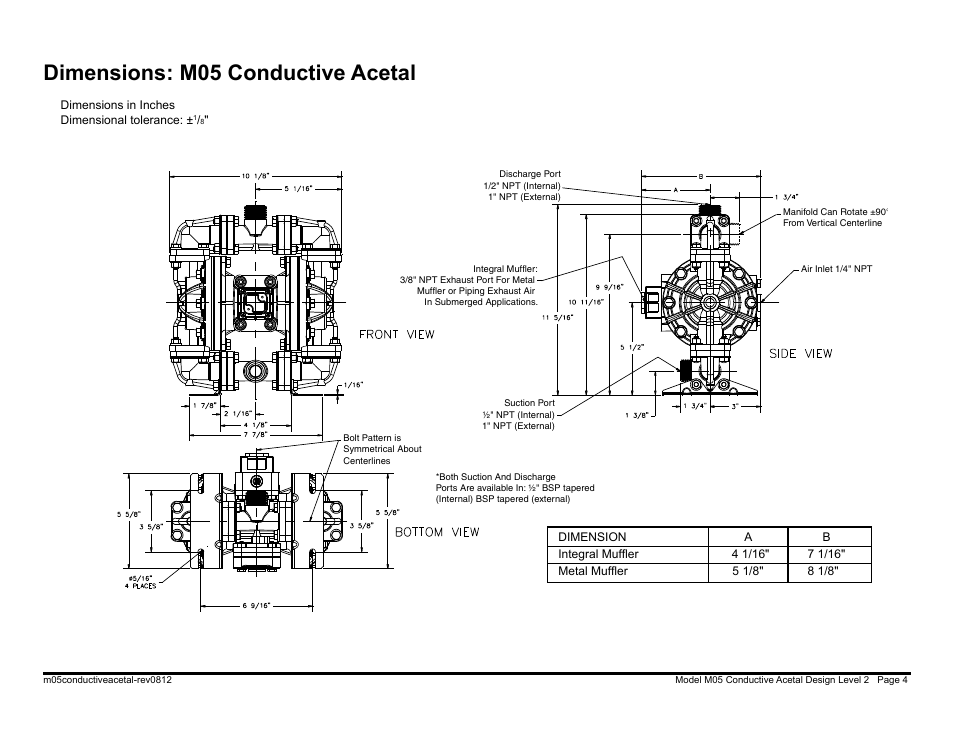 Dimensions: m05 conductive acetal | SANDPIPER M05 Conductive Acetal User Manual | Page 6 / 26