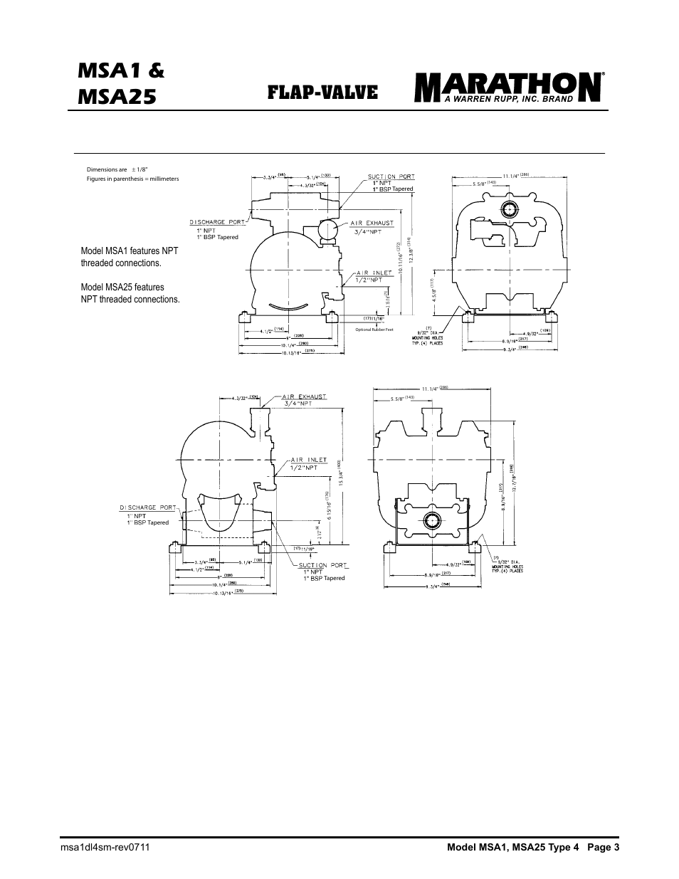 Sa25, Msa1 & msa25, Flap-valve | Materials | SANDPIPER MSA25 User Manual | Page 4 / 18